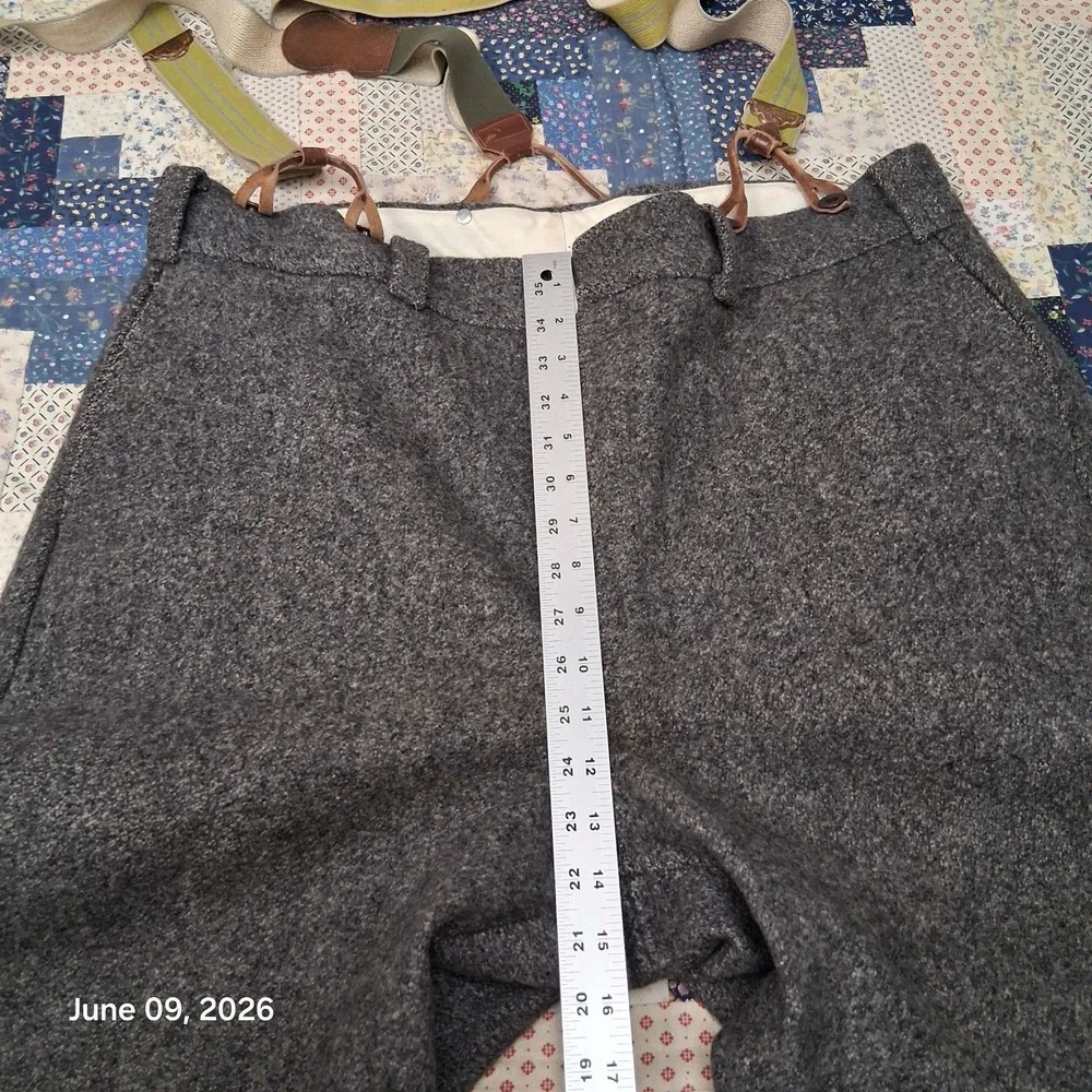 True Vintage Woolrich Wool Malone Pants With Suspenders Size 40 Gray USA Made